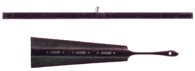 Two styles of bunchin (paperweights) that hold the top of the paper in place.