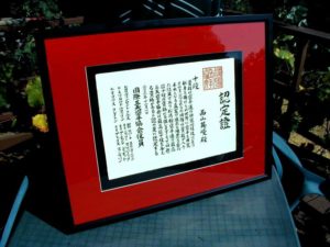 Nishiyama 10th Dan Certificate by Eri Takase