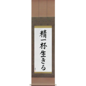 Japanese Scroll of Live Life (seiippai ikiru) in a semi-cursive font (vs4a) by Master Japanese Calligrapher Eri Takase