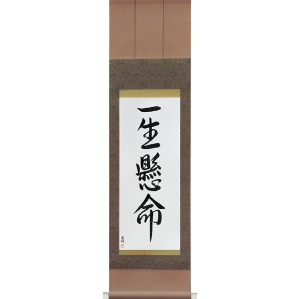 Japanese Scroll of Do One's Very Best (isshoukenmei) in a font design (vd5a) by Master Japanese Calligrapher Eri Takase