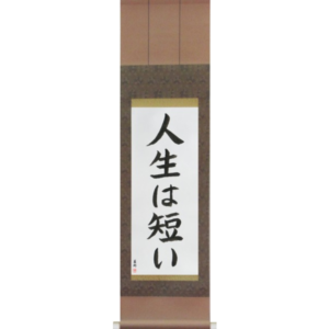 Japanese Scroll of Life is Short (jinsei wa mijikai) in a block font (vb3a) by Master Japanese Calligrapher Eri Takase