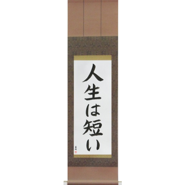 Japanese Scroll of Life is Short (jinsei wa mijikai) in a block font (vb3a) by Master Japanese Calligrapher Eri Takase